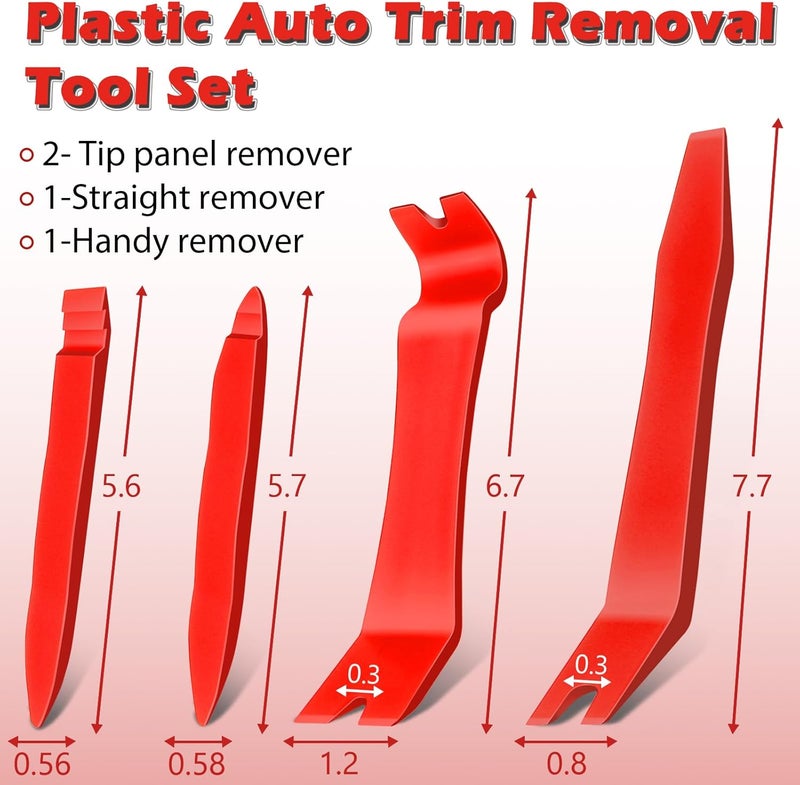 Doaho 7 Pcs Car Trim Removal Tool Kit with Non-Scratch Plastic Pry Tool and Fastener Clip Pliers for auto Safe Interior Car Panel Detachment, Dashboard, Door Clips & Upholstery – Red - Image 4